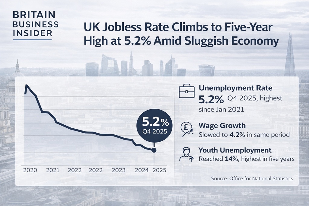 UK Jobless Rate Climbs to Five-Year High at 5.2% Amid Sluggish Economy